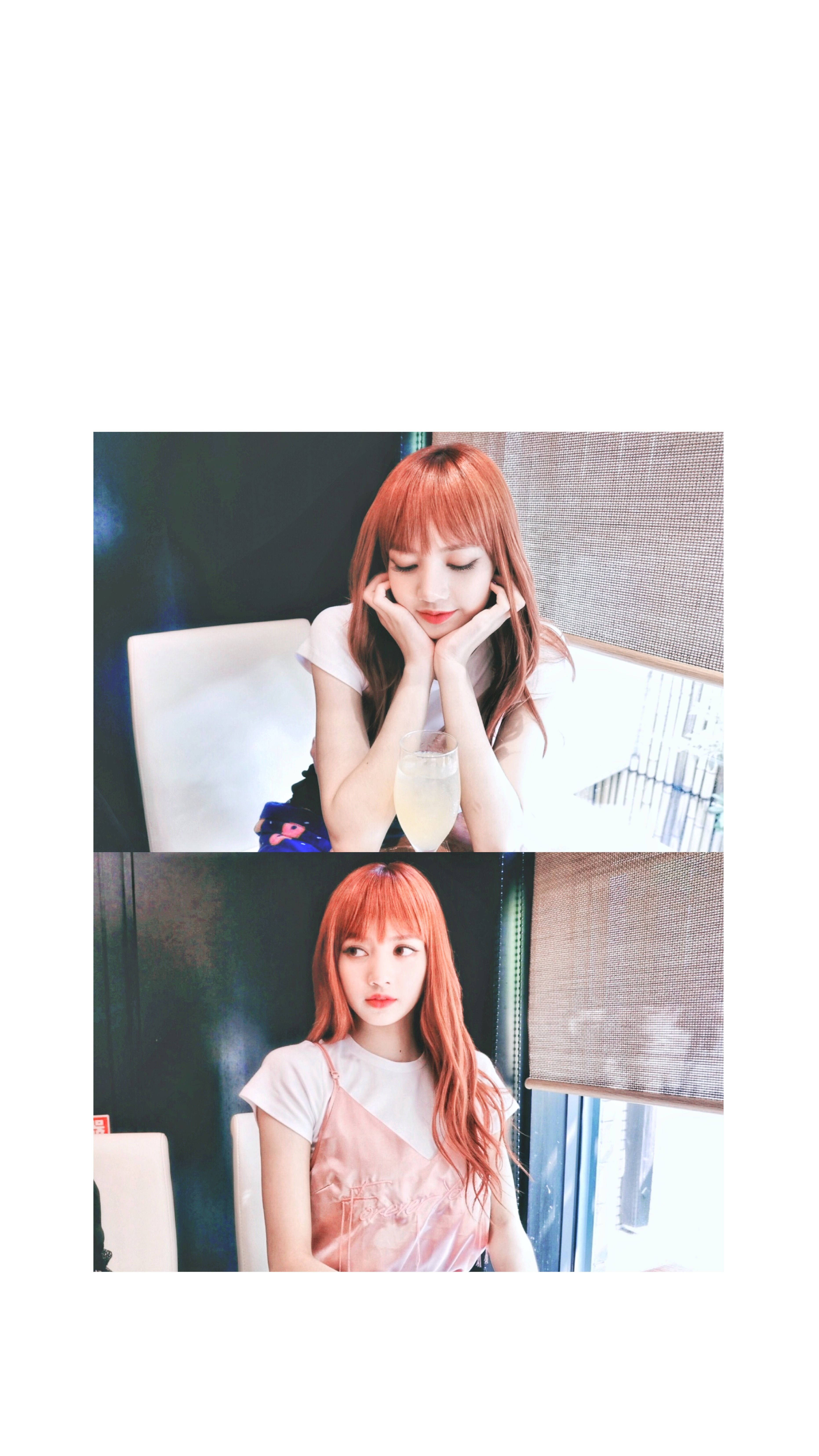 Blackpink Lisa, vibrant red hair, table, 5K Phone Wallpaper