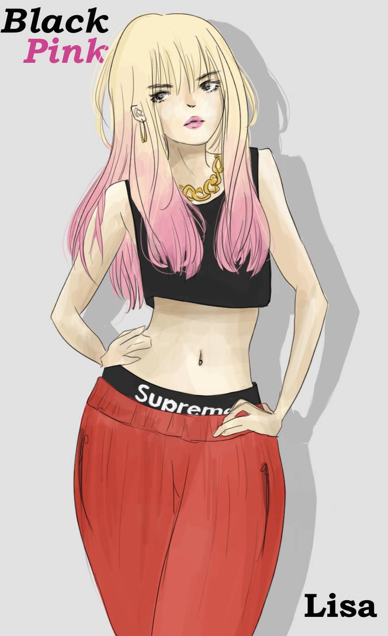 Blackpink Lisa, blonde-to-pink hair, black crop top, HD Phone Wallpaper