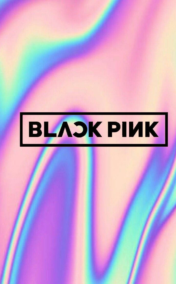 Blackpink Logo, iridescent pink blue and purple waves, bold black bordered, SD Phone Wallpaper