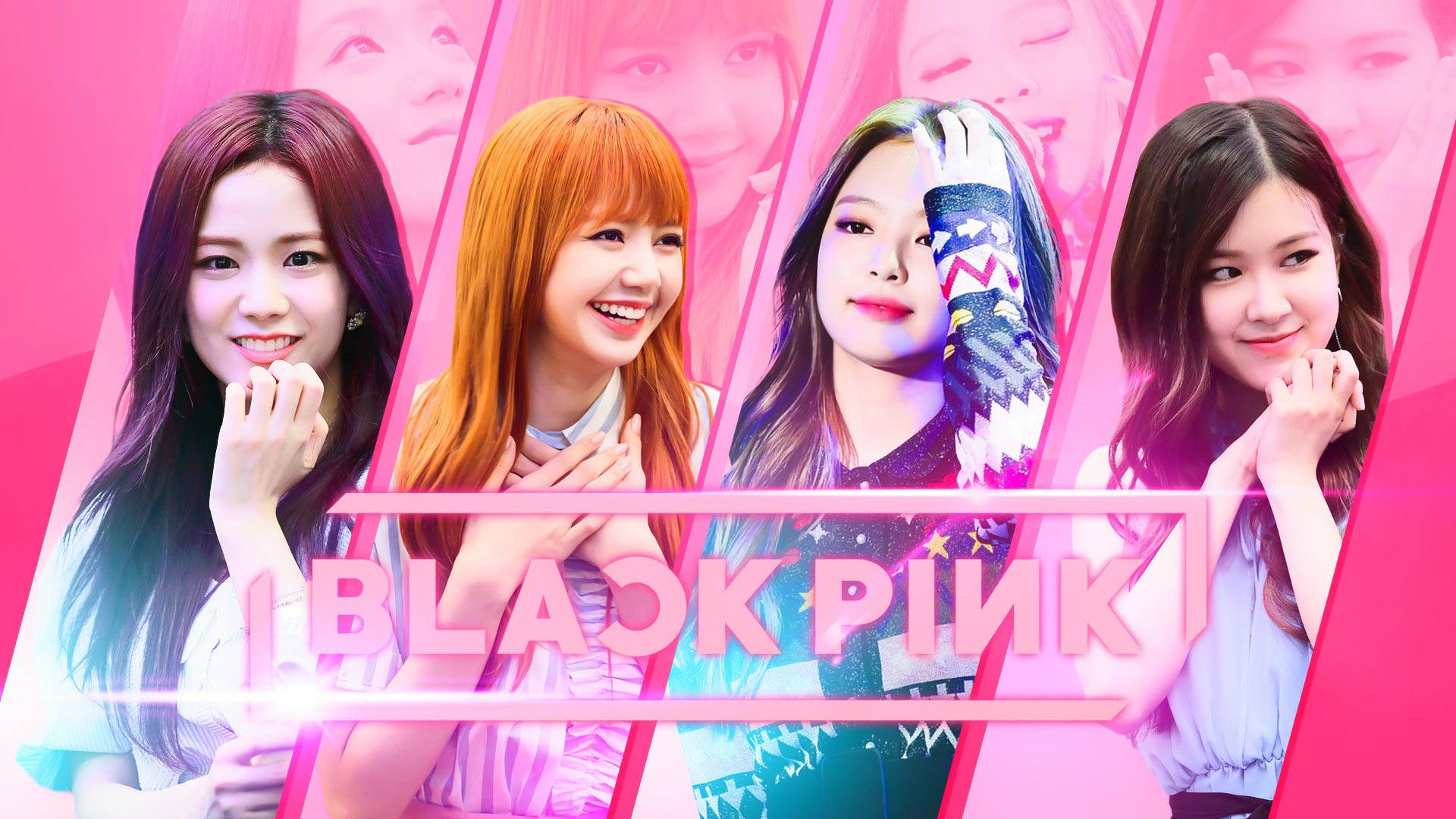 Blackpink, K-pop idols, vibrant pink geometric background, Full HD Desktop Wallpaper