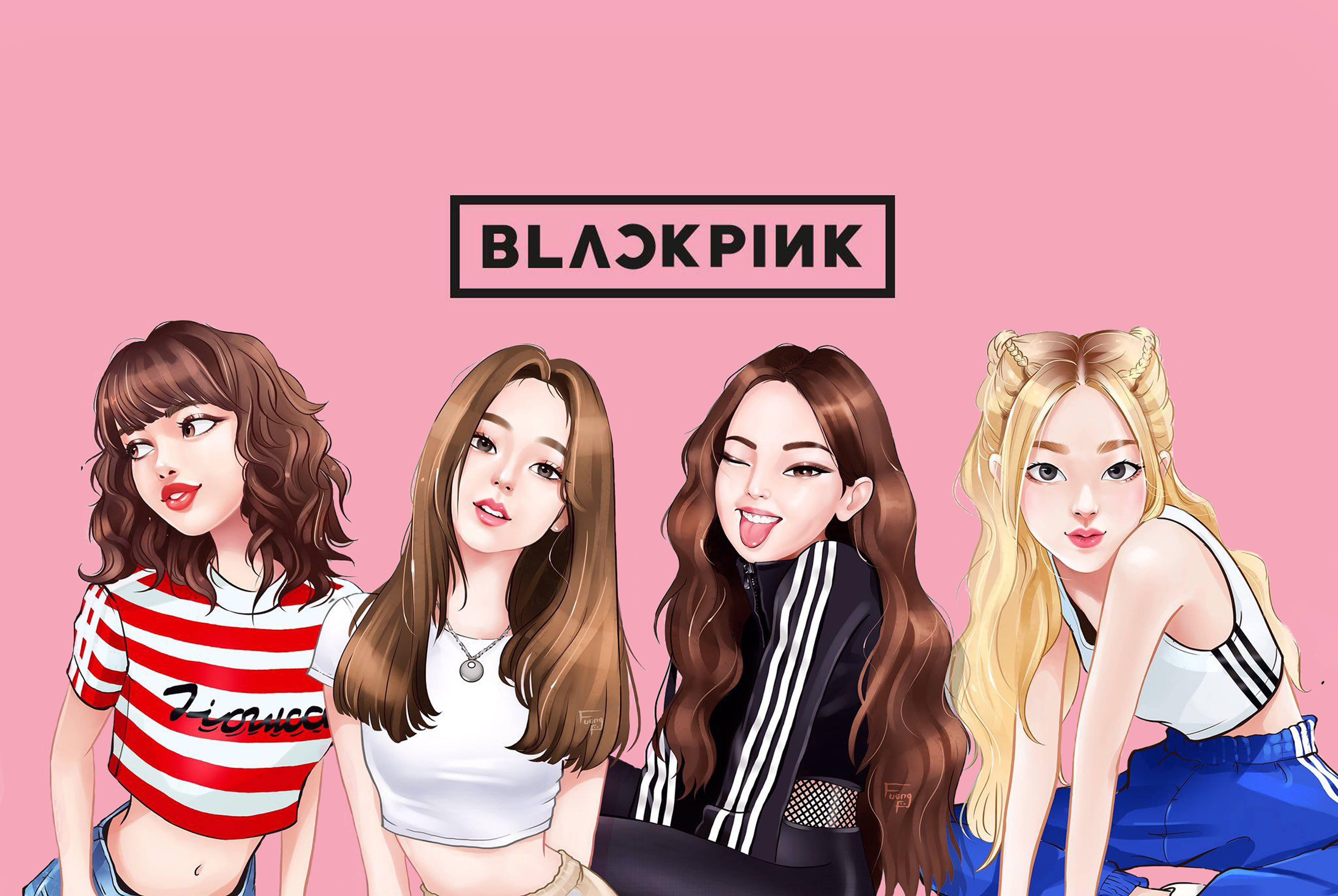 Blackpink, BLACKPINK logo, four stylized female idols, 4K Desktop Wallpaper