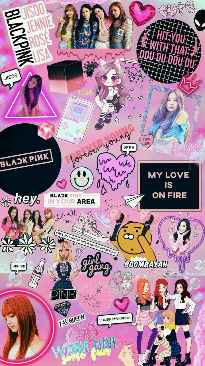 Blackpink, anime-style art, pop culture stickers, HD Phone Wallpaper