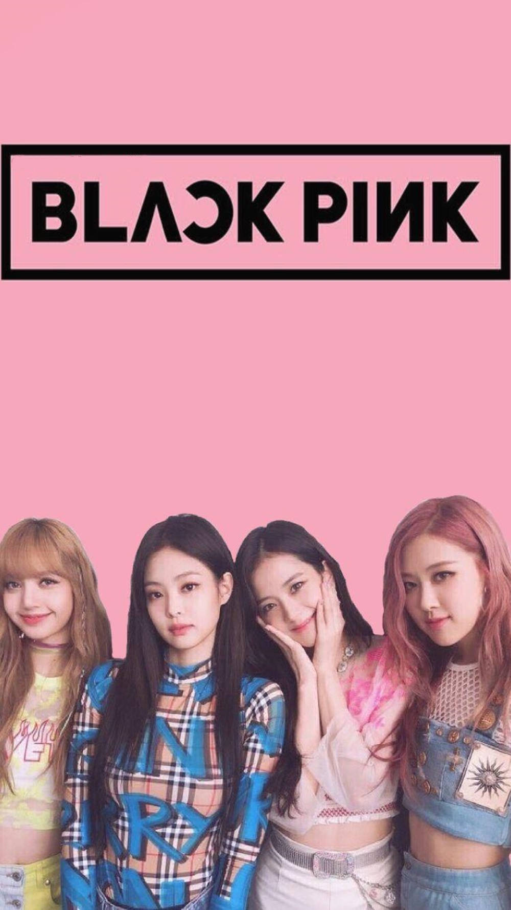 Blackpink, cute group photo, solid pink background, HD Phone Wallpaper