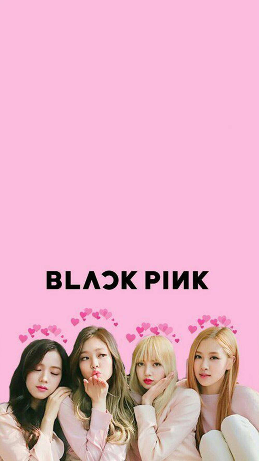 BLACK PINK, hearts, solid pink background, Full HD Phone Wallpaper