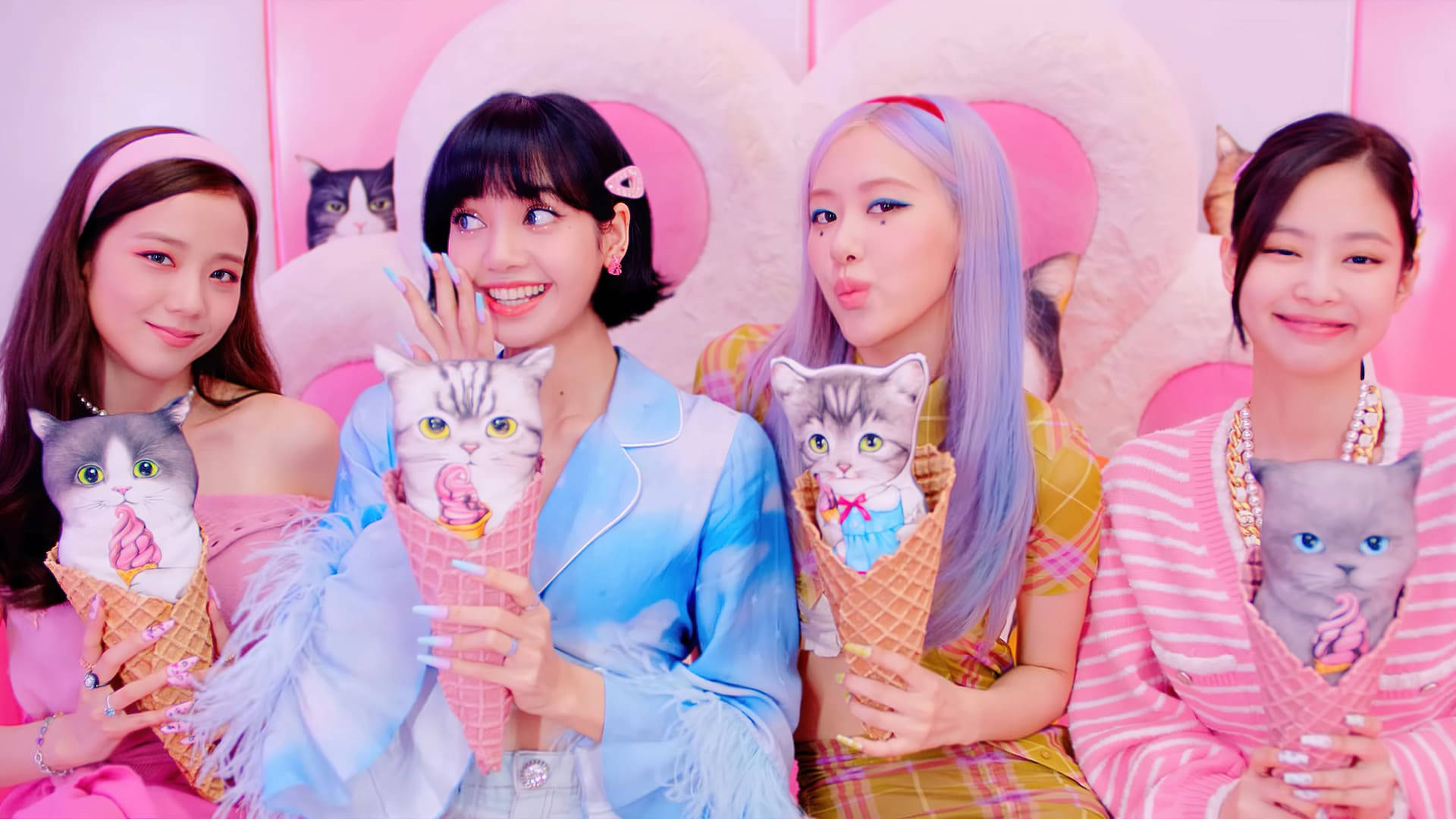 Blackpink, cute ice cream music video, pastel outfits, Full HD Desktop Wallpaper