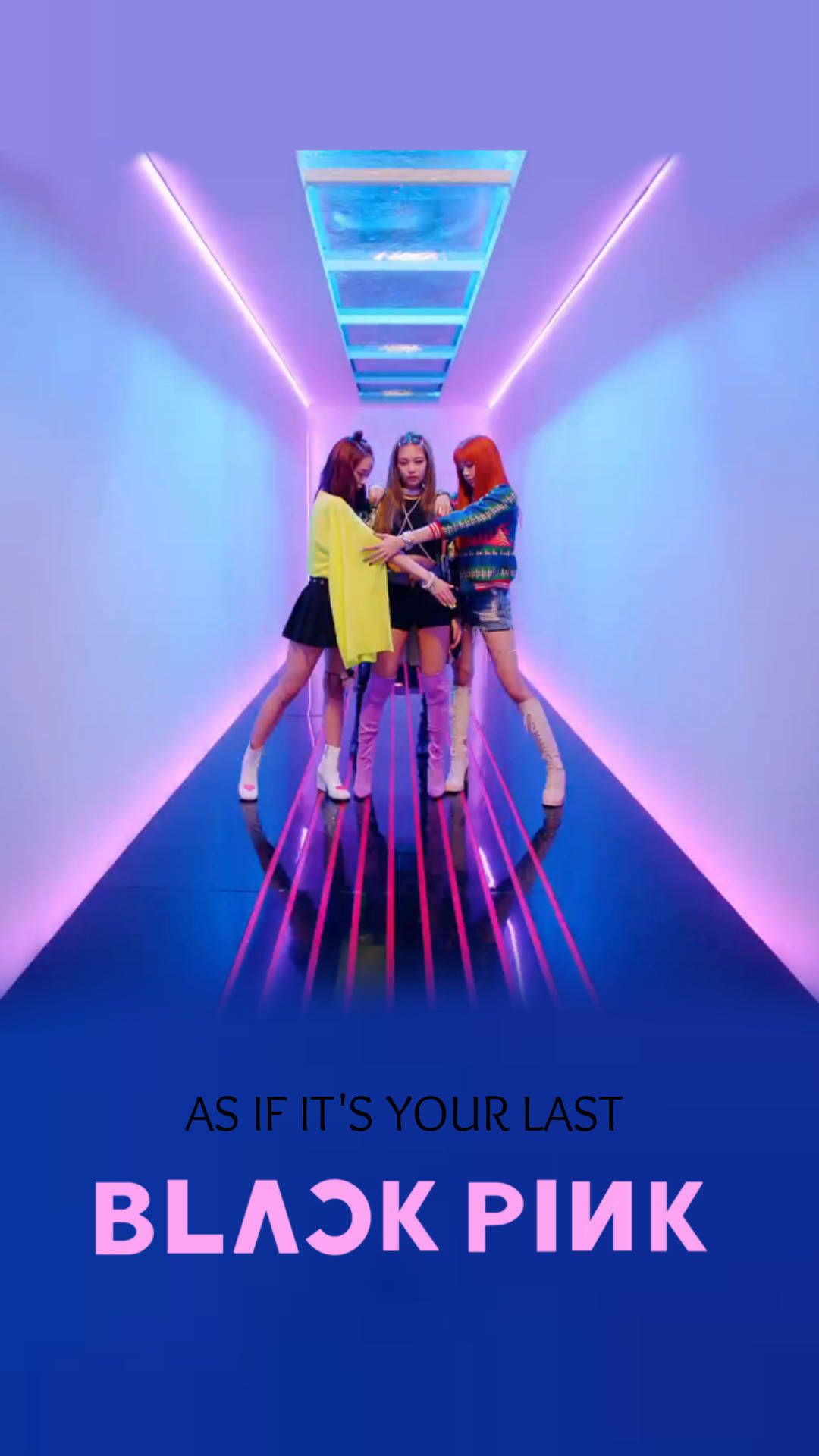 BLACKPINK, neon-lit tunnel, pink and blue lights, Full HD Phone Wallpaper