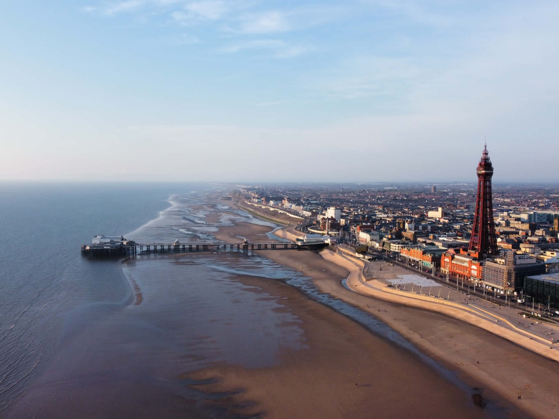 Blackpool Tower, red tower, pier, Full HD Desktop Wallpaper