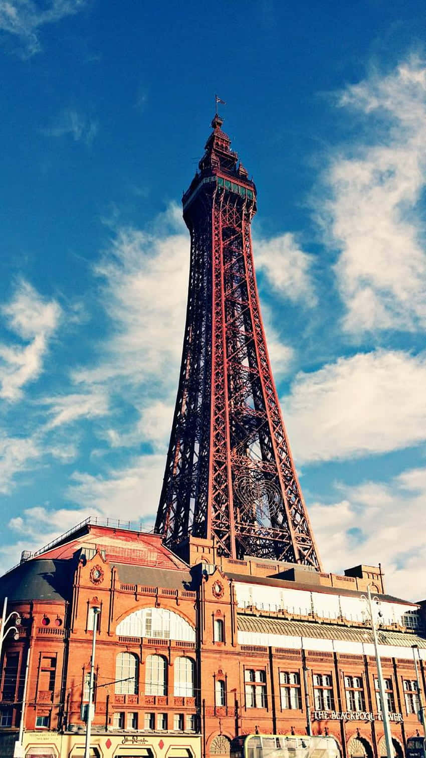Blackpool Tower, vibrant blue sky, fluffy white clouds, HD Phone Wallpaper