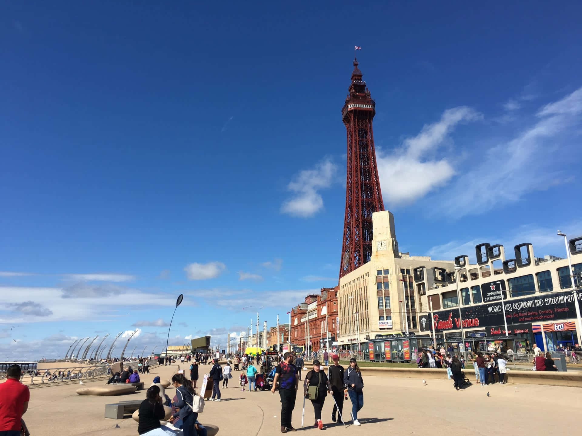 Blackpool Tower, red tower, seaside promenade, Full HD Desktop Wallpaper