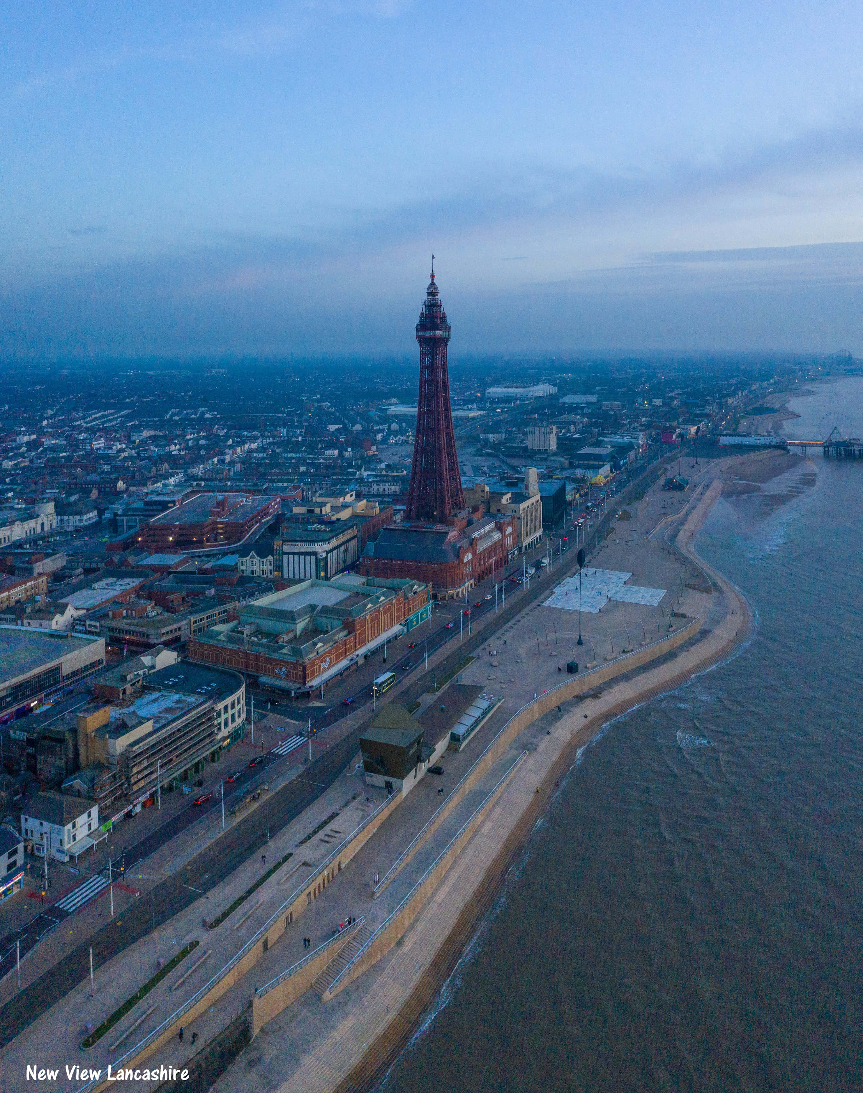 Blackpool Tower, dusk, coastal promenade, 2K Phone Wallpaper