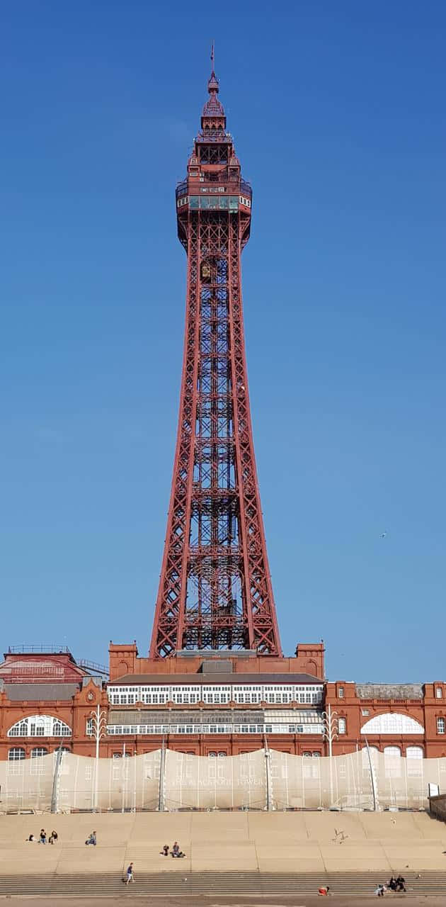 Blackpool Tower, red, clear blue sky, HD Phone Wallpaper