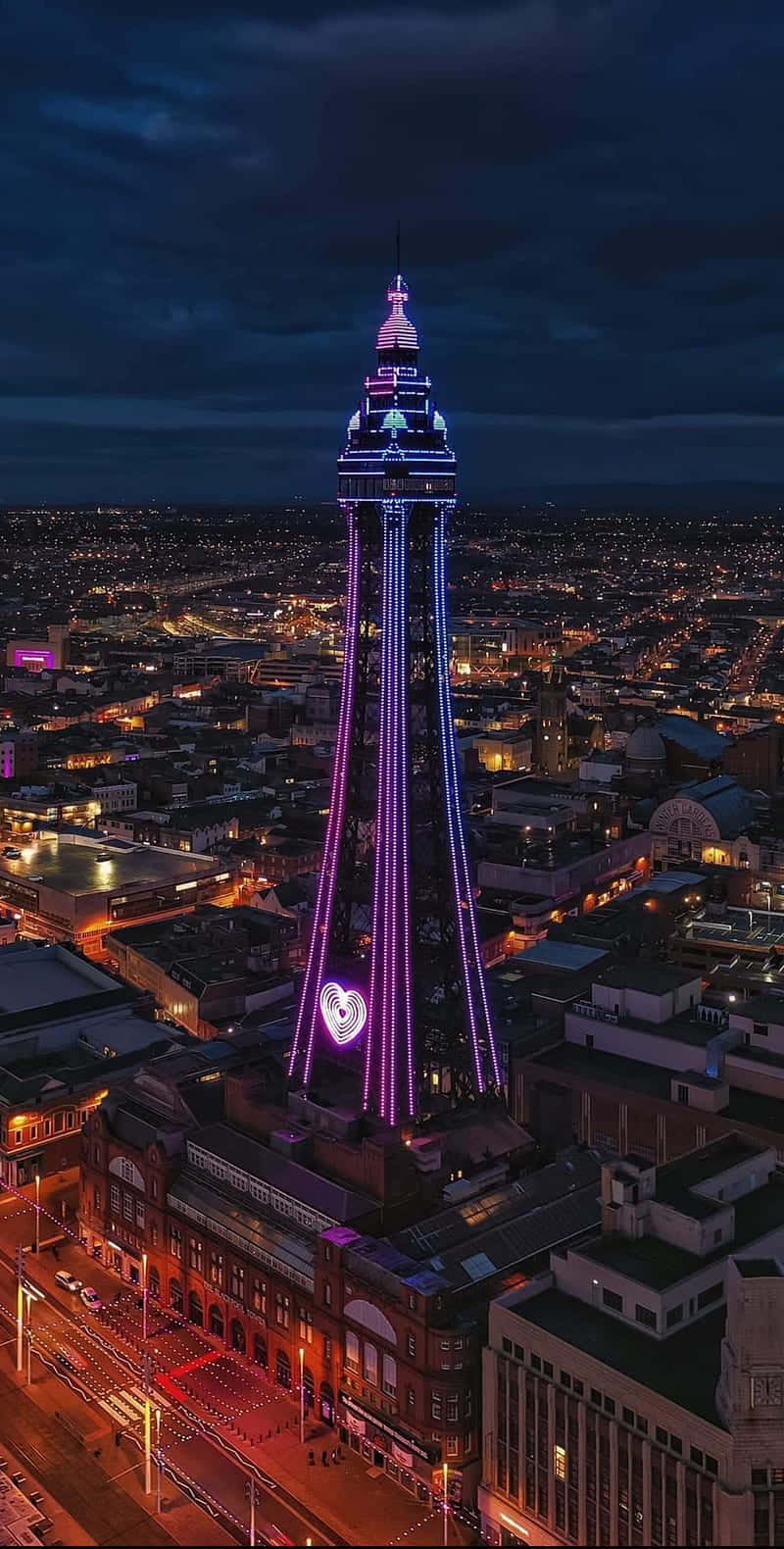 Blackpool Tower, vibrant purple, blue lights, HD Phone Wallpaper