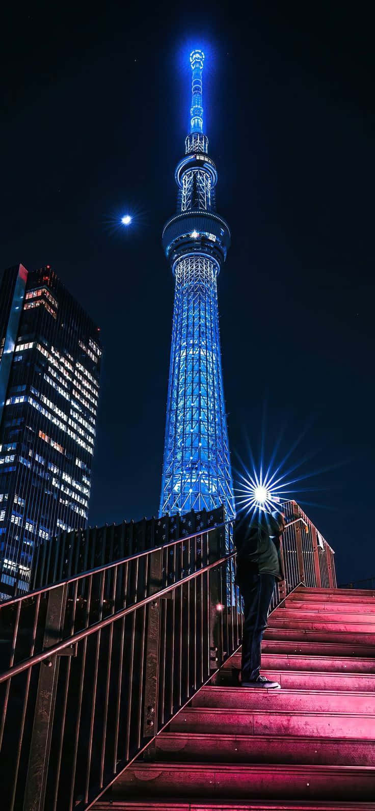 Blackpool Tower, glowing red stairs, blue-lit observation tower, HD Phone Wallpaper