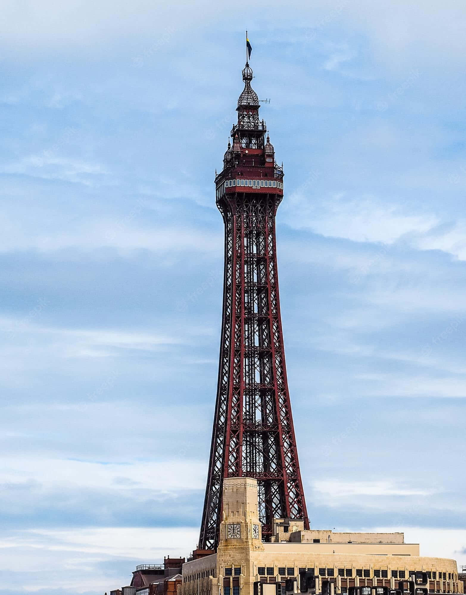 Blackpool Tower, red, white and blue sky, Full HD Phone Wallpaper