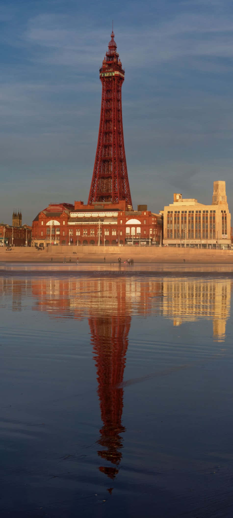 Blackpool Tower, red, soft blue sky, Full HD Phone Wallpaper