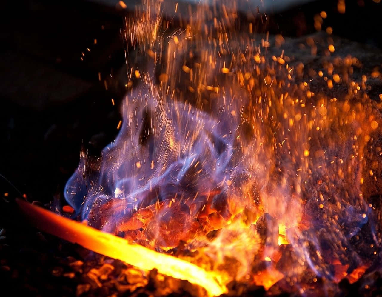 Blacksmith, blazing forge, vibrant orange and blue flames, HD Desktop Wallpaper