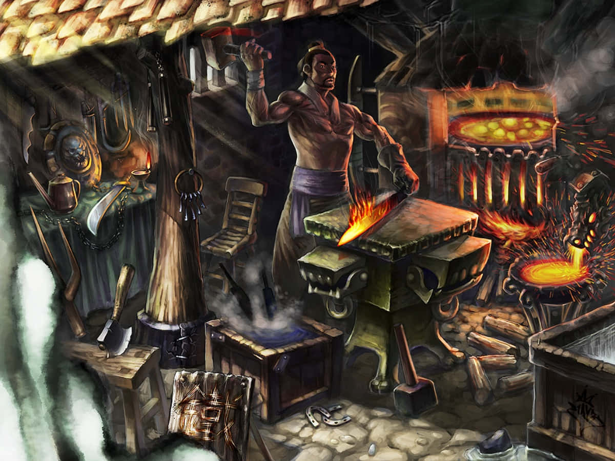 Blacksmith, anvil, smoky forge, SD Desktop Wallpaper