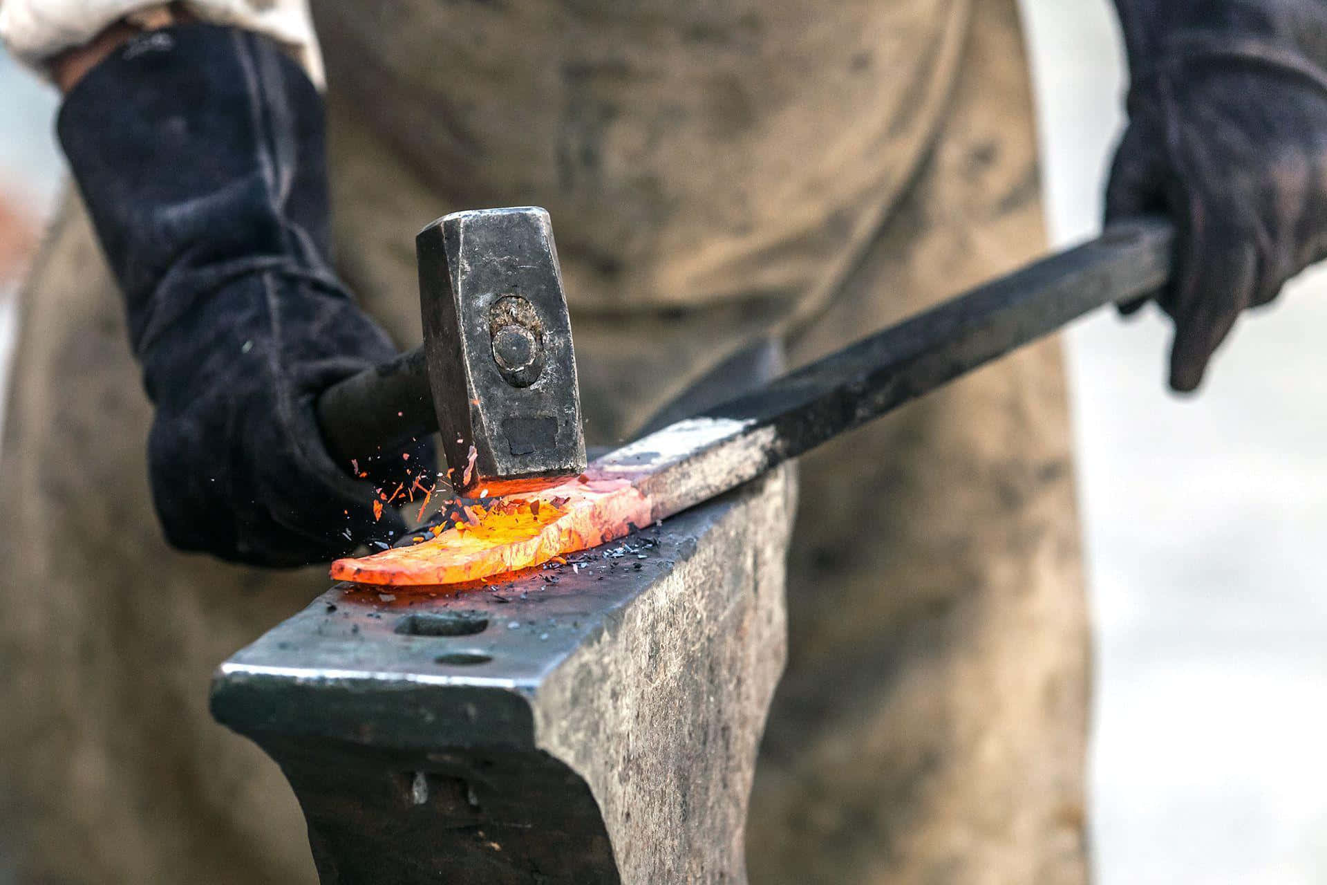 Blacksmith, glowing orange metal, stone anvil, Full HD Desktop Wallpaper