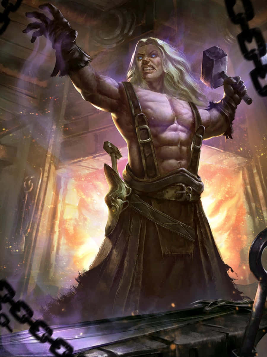 Blacksmith, fantasy warrior, long white hair, SD Phone Wallpaper