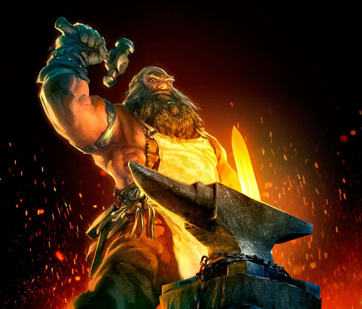 Blacksmith, dwarf, glowing sword, SD Desktop Wallpaper