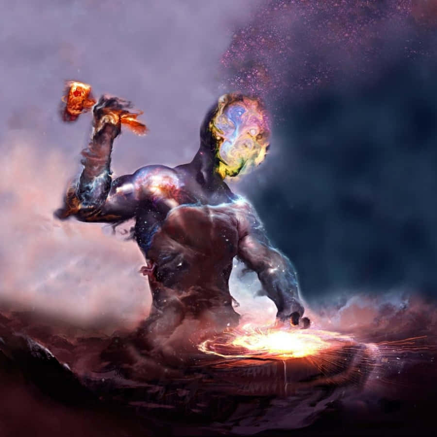 Blacksmith, nebula-like skin, glowing anvil, SD Desktop Wallpaper