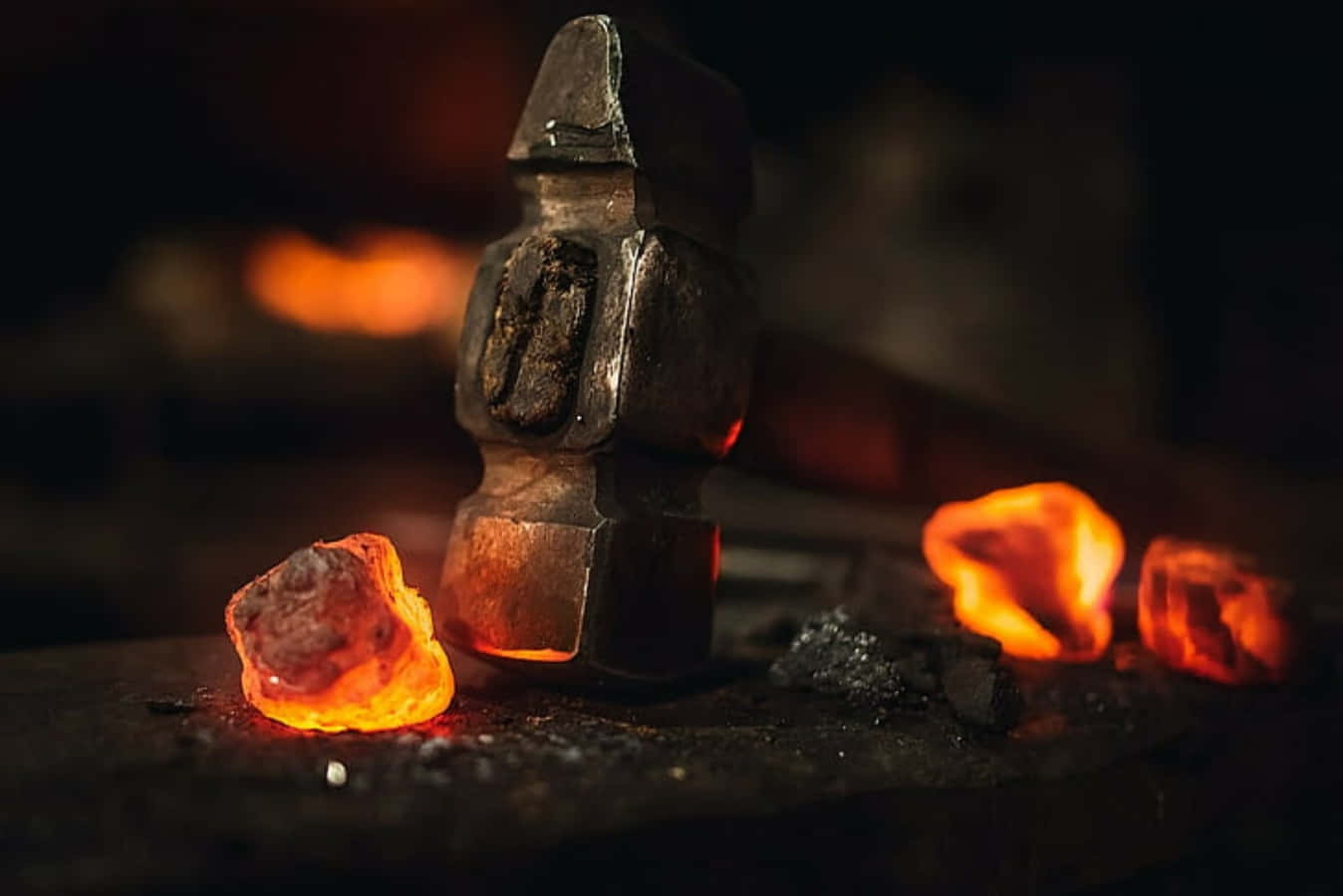 blacksmith, hammer, glowing orange-hot coals, HD Desktop Wallpaper