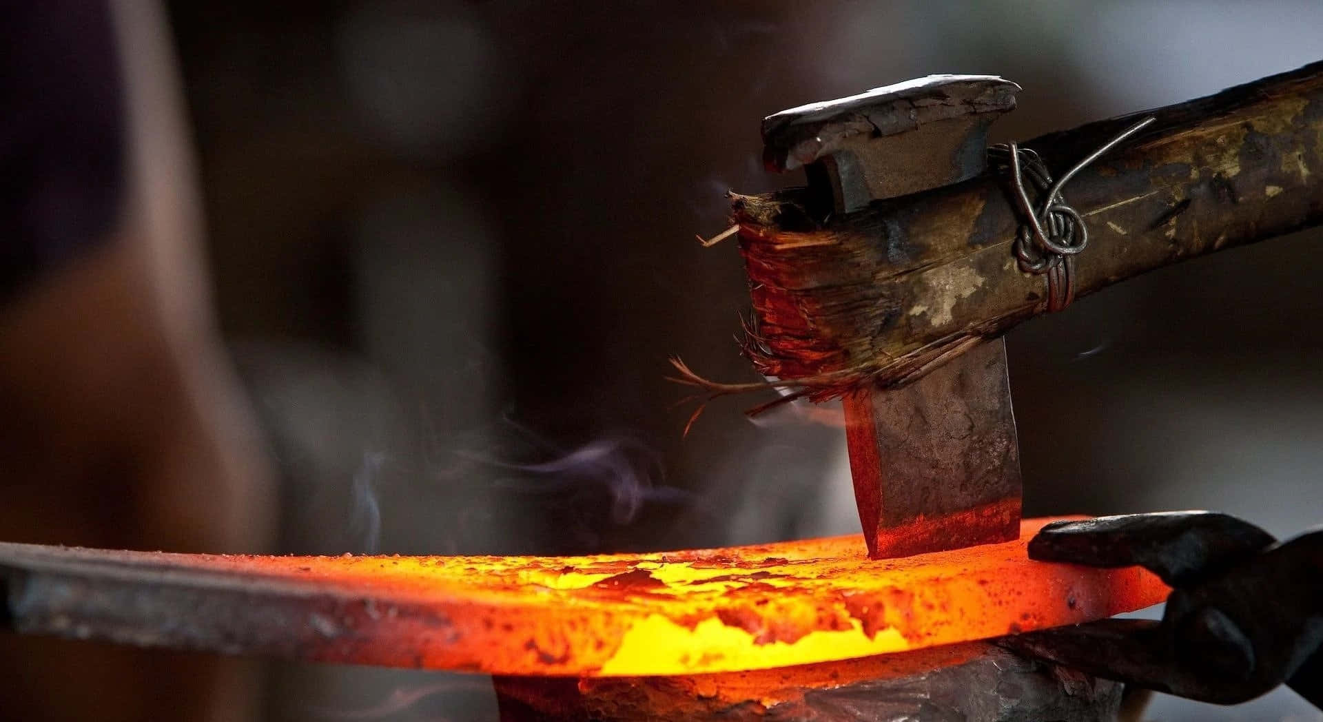 Blacksmith, forge, glowing red-hot metal blade, Full HD Desktop Wallpaper