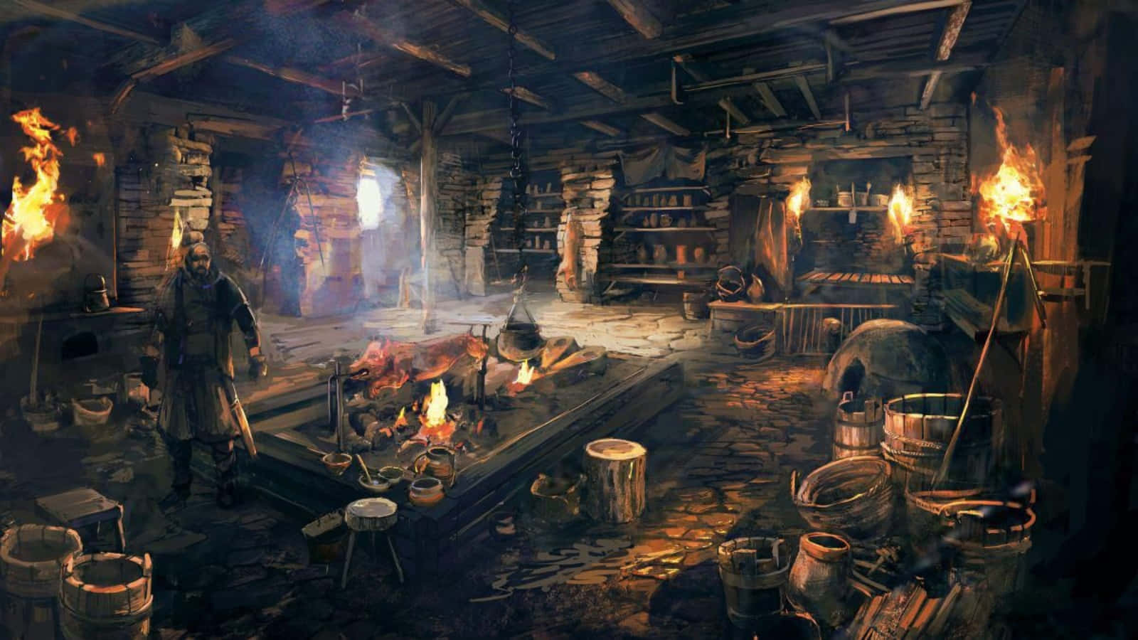 Blacksmith, medieval forge, roaring fires, HD Desktop Wallpaper