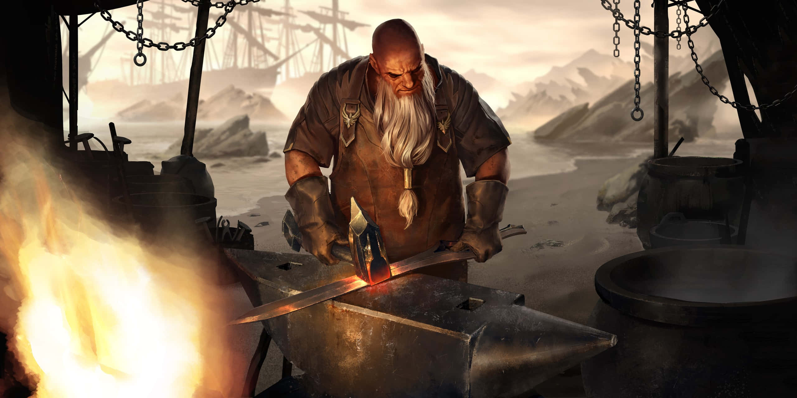 Blacksmith, dwarf, glowing sword, 2K Desktop Wallpaper