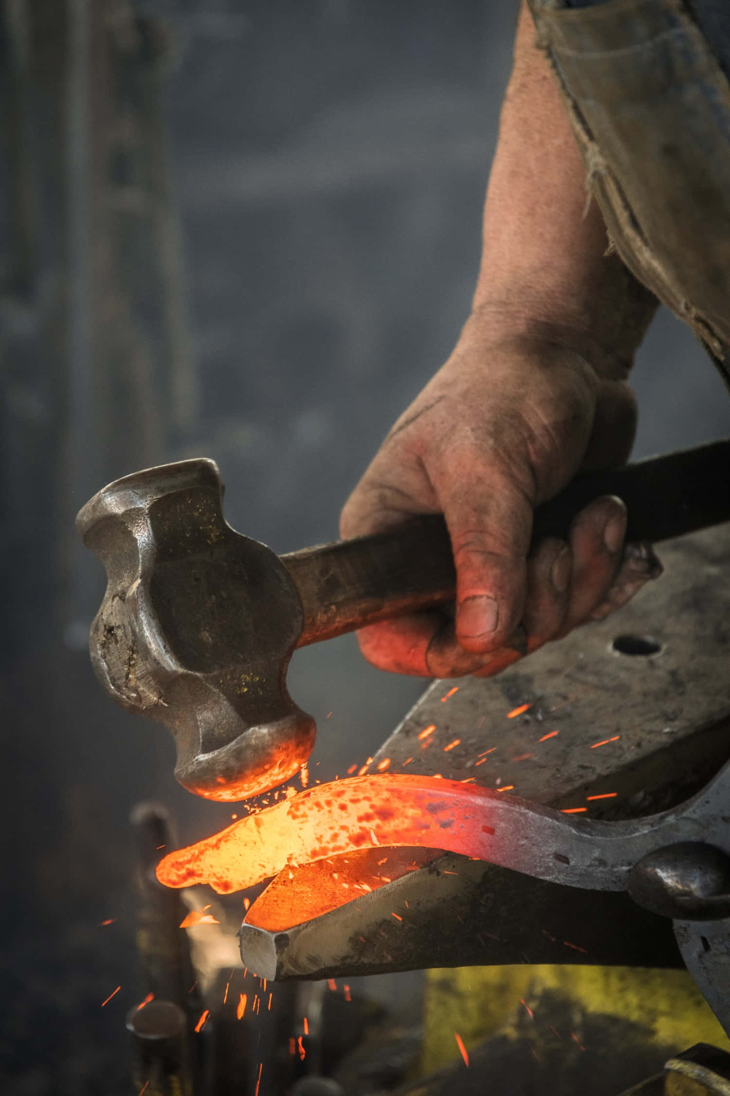 Blacksmith, anvil, glowing orange hot metal, Full HD Phone Wallpaper