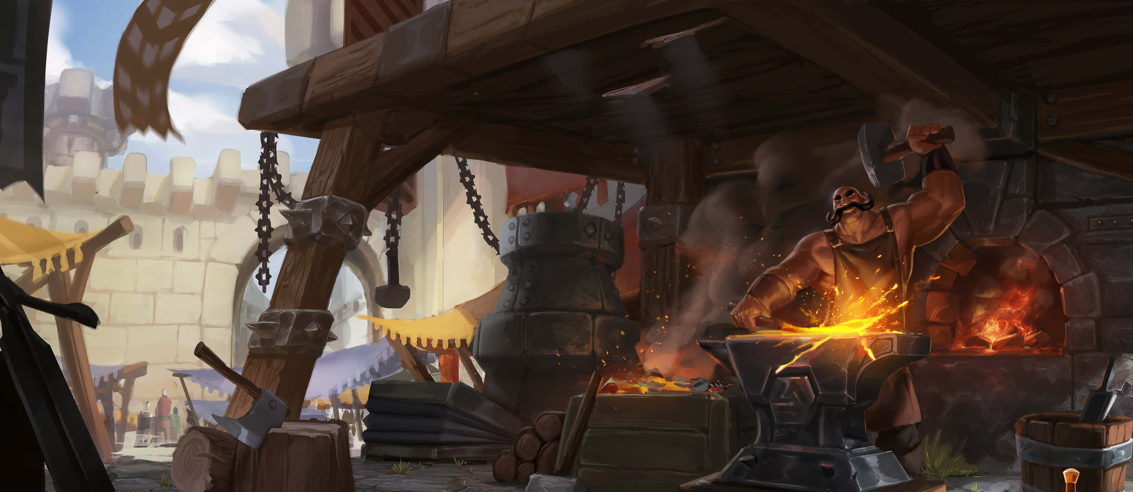 Blacksmith, forge, glowing metal, 2K Desktop Wallpaper