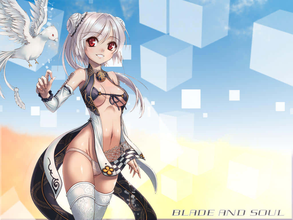 Blade And Soul Anime, silver hair, red eyes, SD Desktop Wallpaper