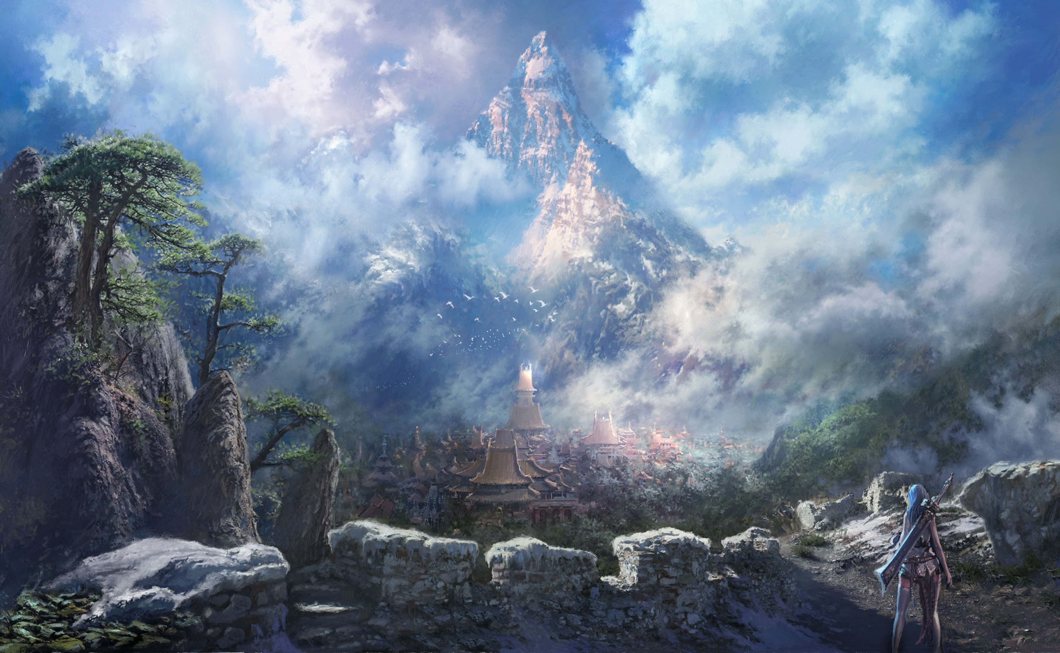 Blade and Soul, misty mountain pass, hidden valley village, 2K Desktop Wallpaper