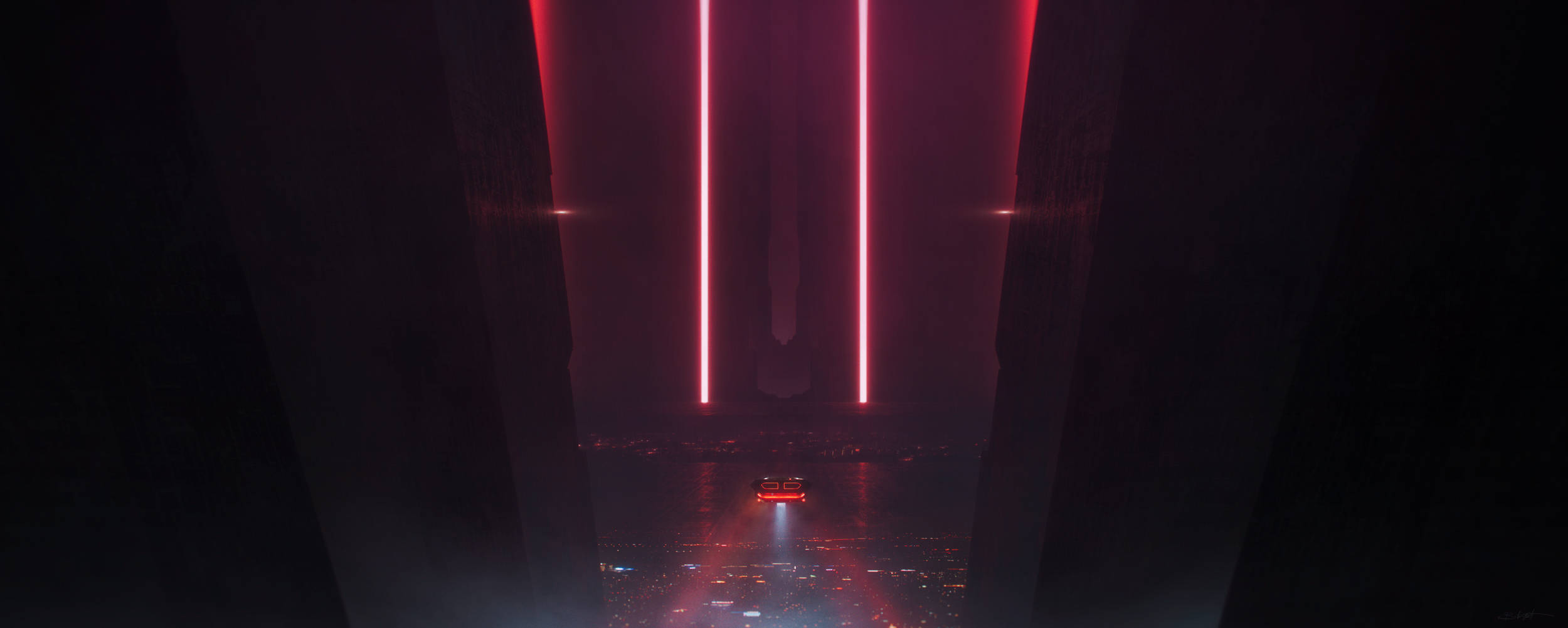 Blade Runner 2049, red lights, futuristic canyon, Full HD Desktop Wallpaper