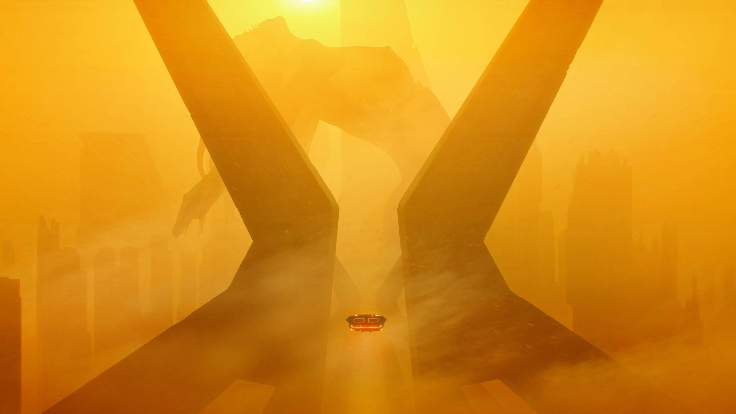 Blade Runner 2049, brown misty city, hazy golden canyon, 2K Desktop Wallpaper