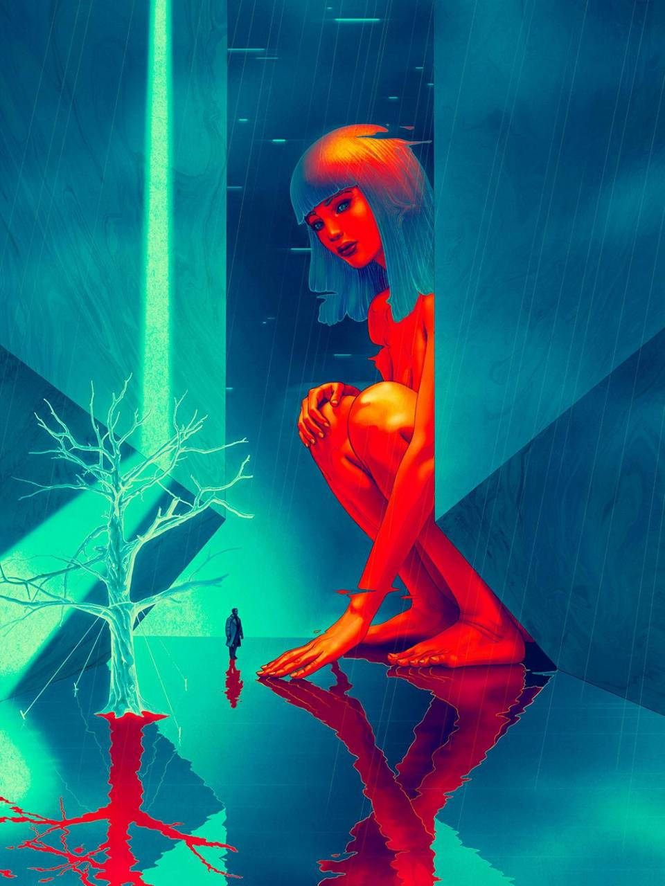 Blade Runner 2049, vaporwave, glowing red figure, HD Phone Wallpaper