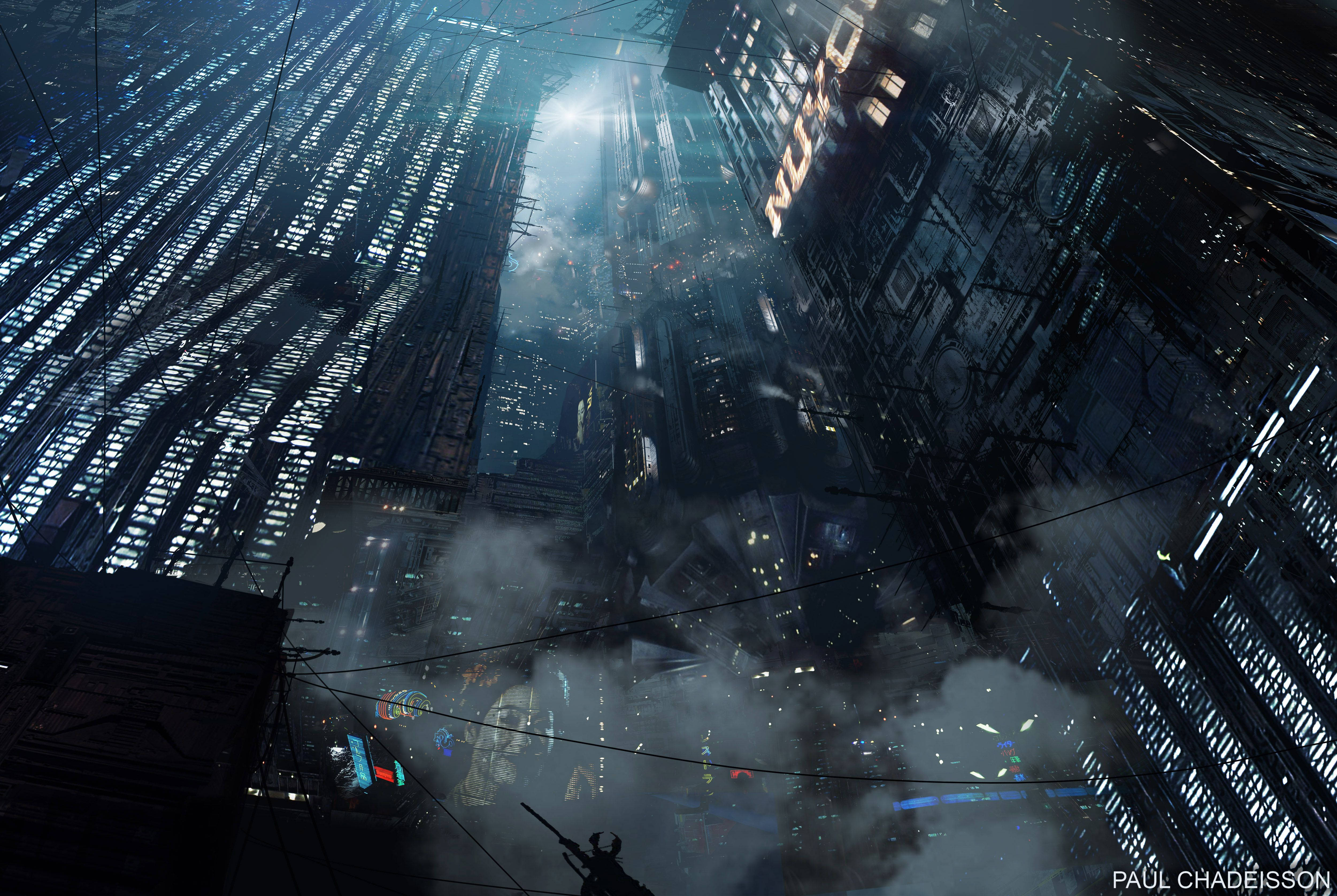 Blade Runner 2049, futuristic buildings, dystopian cyberpunk cityscape, 4K Desktop Wallpaper