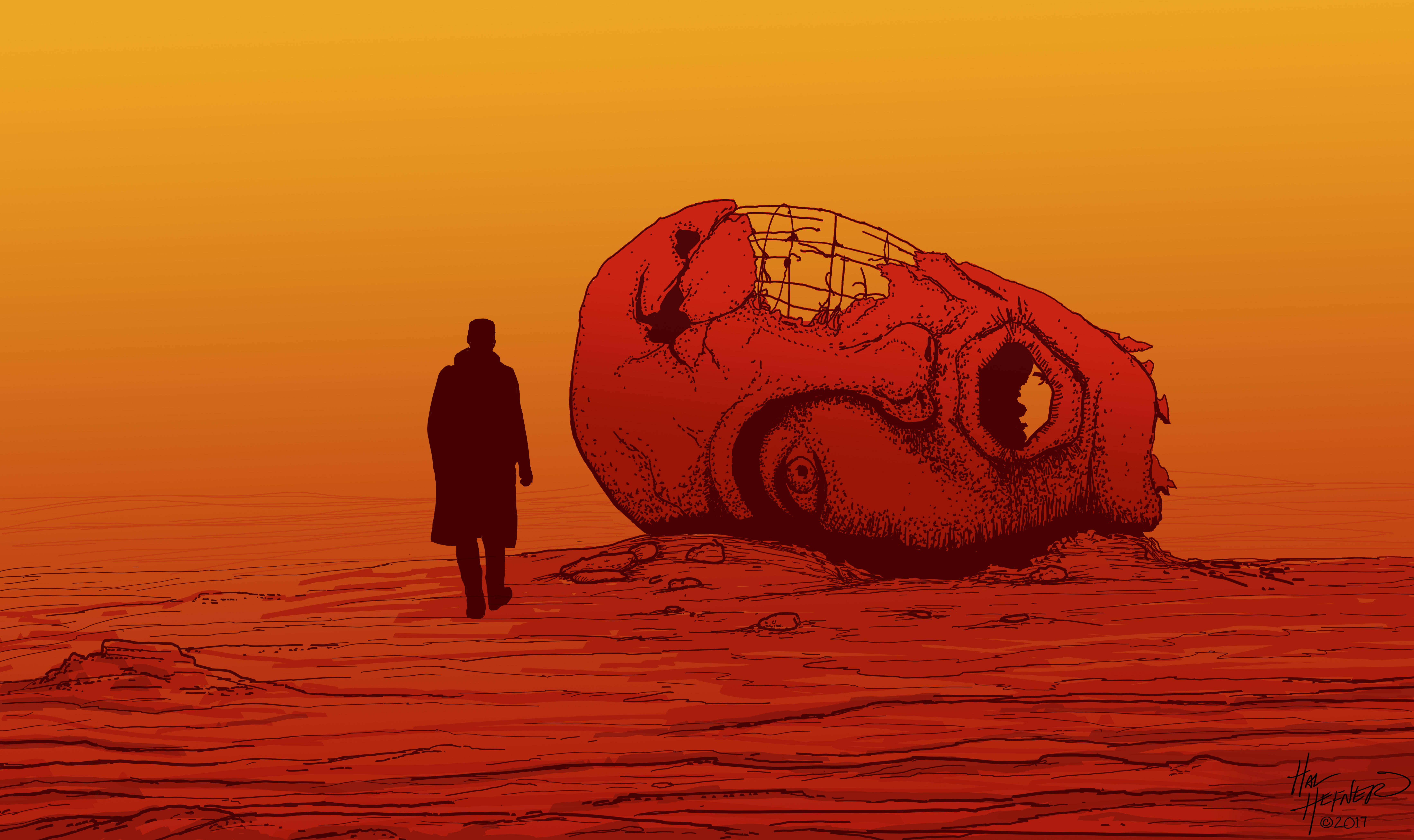 Blade Runner 2049, red skull, desolate orange wasteland, 5K Desktop Wallpaper