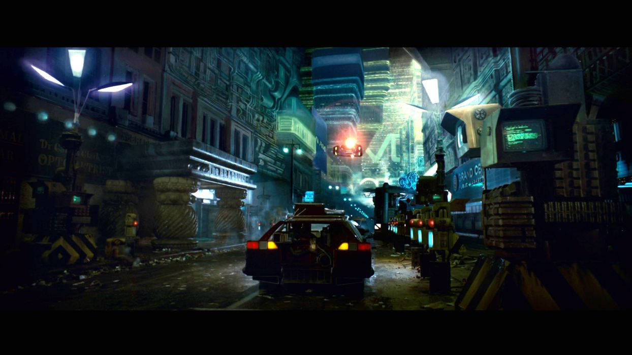 Blade Runner, neon-lit cyberpunk street, night, SD Desktop Wallpaper