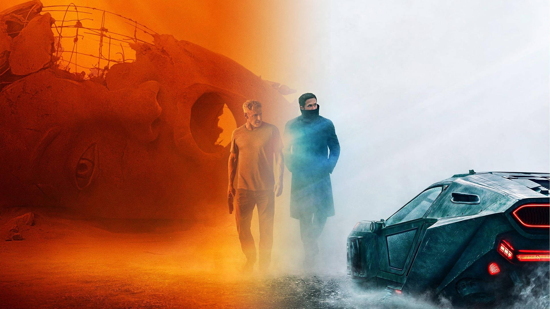 Blade Runner 2049, split view movie scene, futuristic car, Full HD Desktop Wallpaper