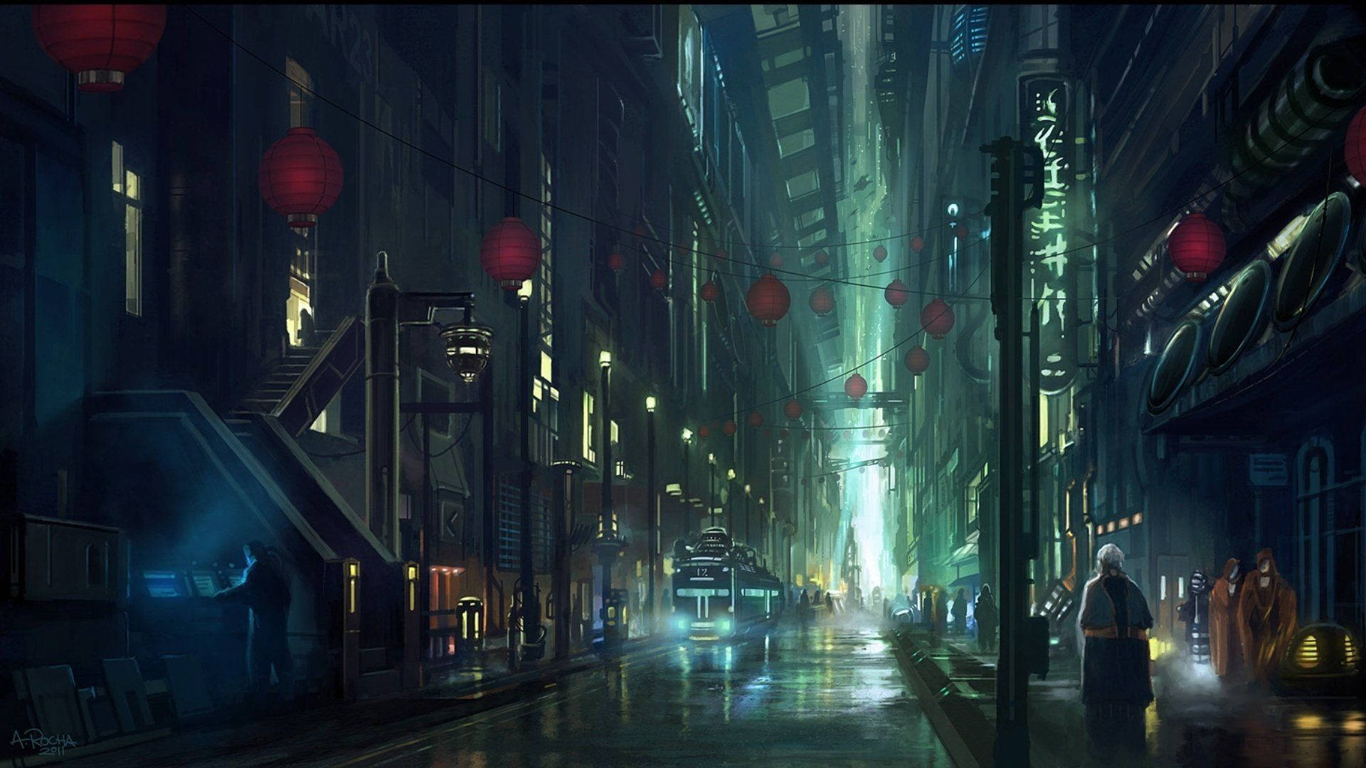 Blade Runner, cyberpunk city street, neon-lit alleyway, Full HD Desktop Wallpaper