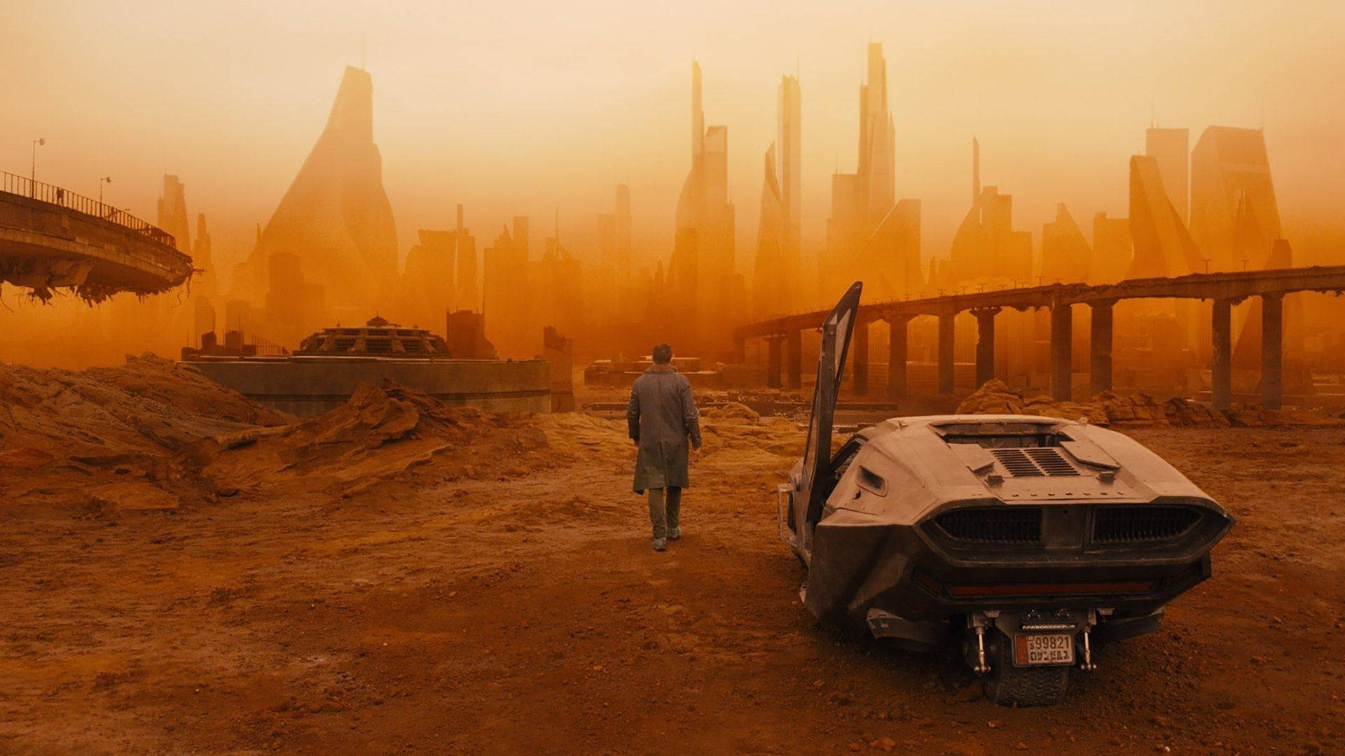 Blade Runner 2049, doomed city, hazy orange cityscape, Full HD Desktop Wallpaper