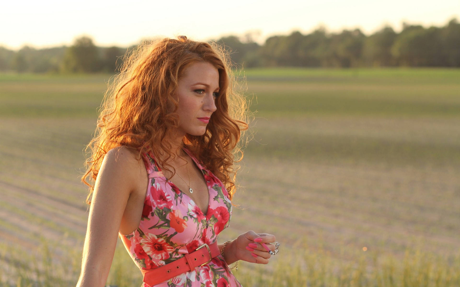 Blake Lively, curly hair, fiery red curls, Full HD Desktop Wallpaper