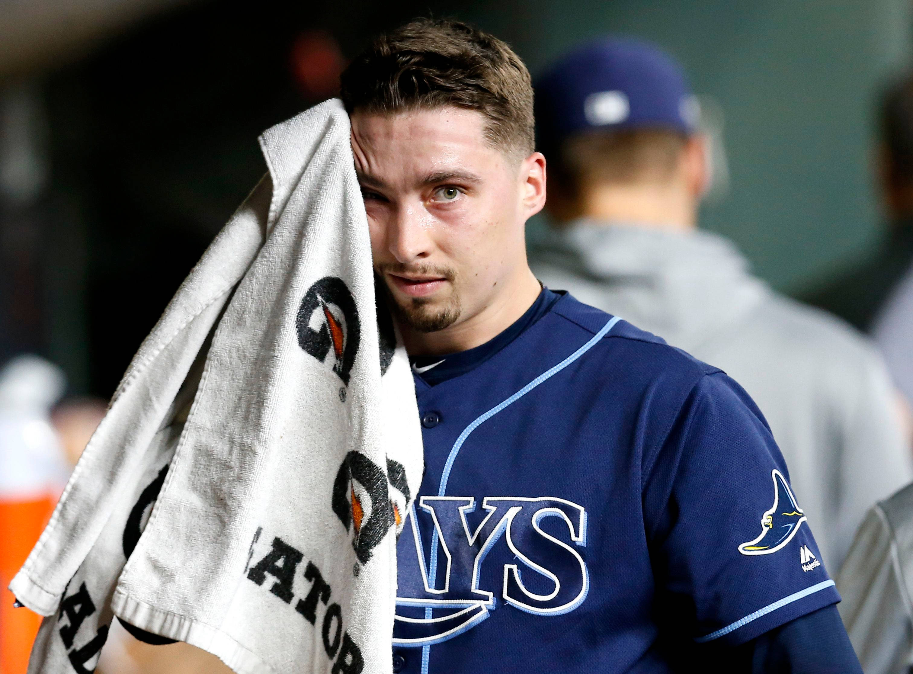 Blake Snell, blue uniform, white towel, 2K Desktop Wallpaper