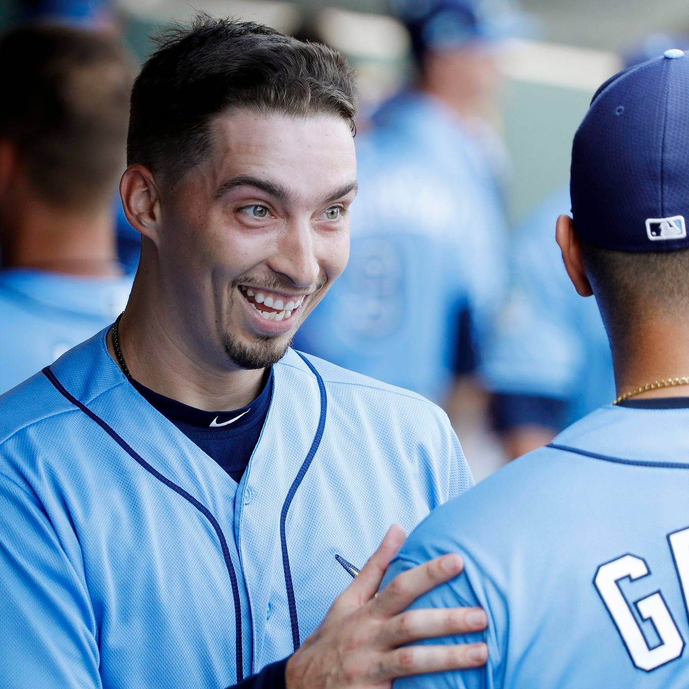 Blake Snell, light blue uniform, dugout, HD Desktop Wallpaper