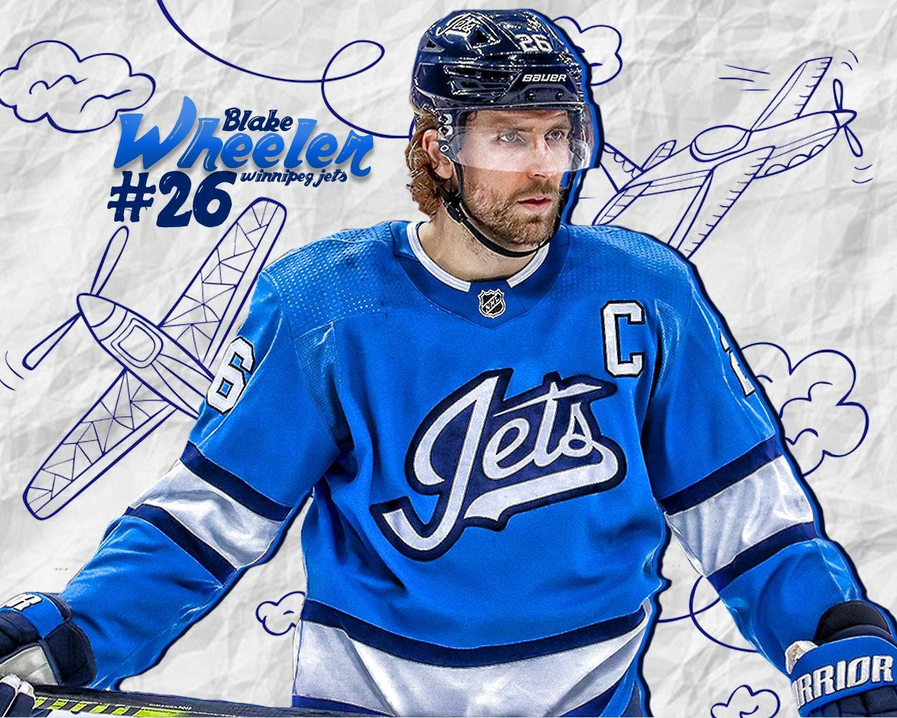 Blake Wheeler, blue Jets jersey, captain's C, HD Desktop Wallpaper