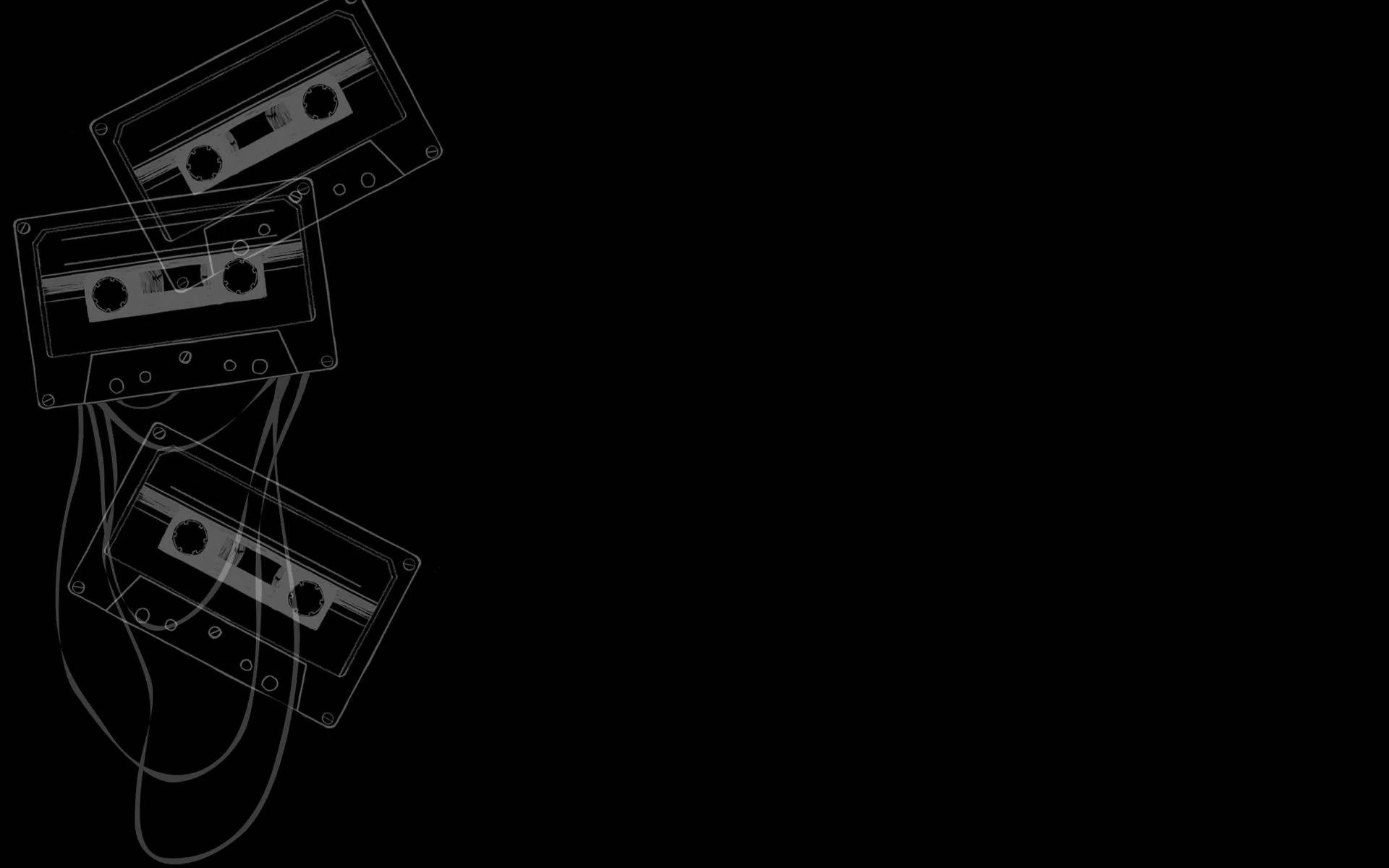 cassette tapes, white line-drawn, tangled tapes, Full HD Desktop Wallpaper