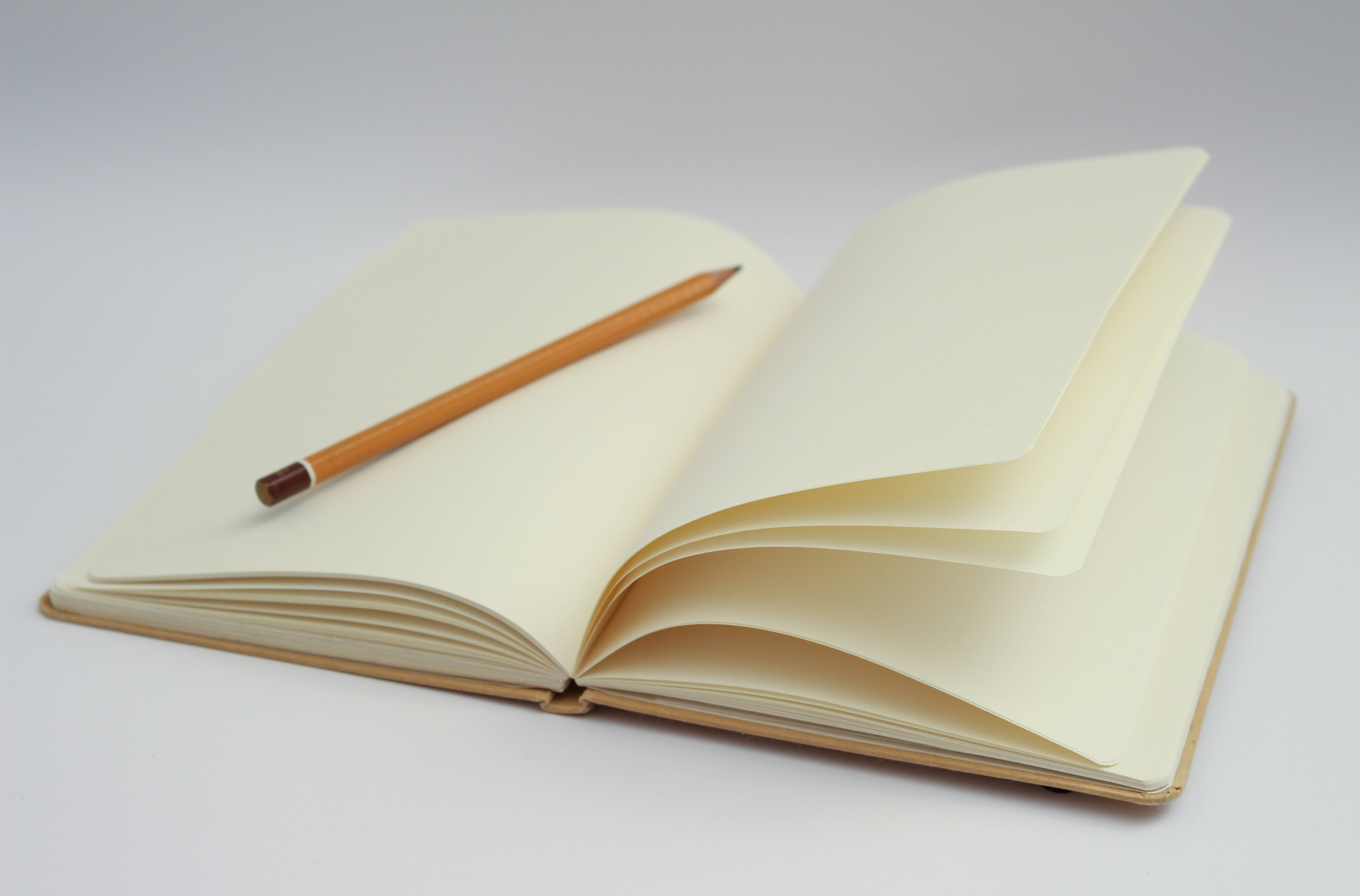blank page journal, cream notebook, wooden pencil, 5K Desktop Wallpaper