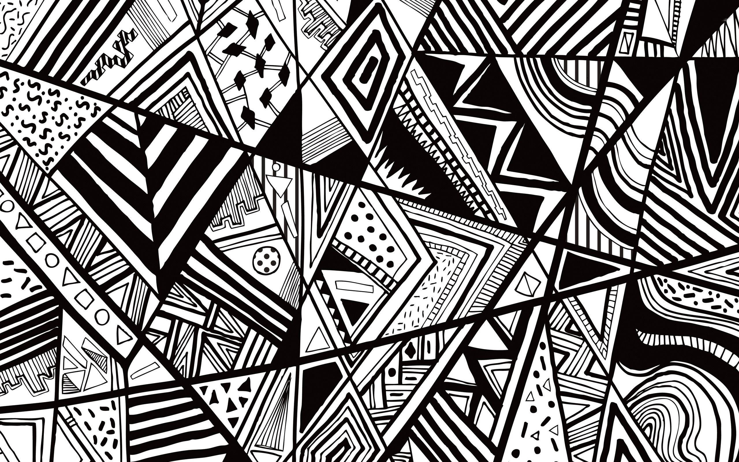 black and white abstract pattern, intersecting geometric shapes, intricate internal designs, 2K Desktop Wallpaper