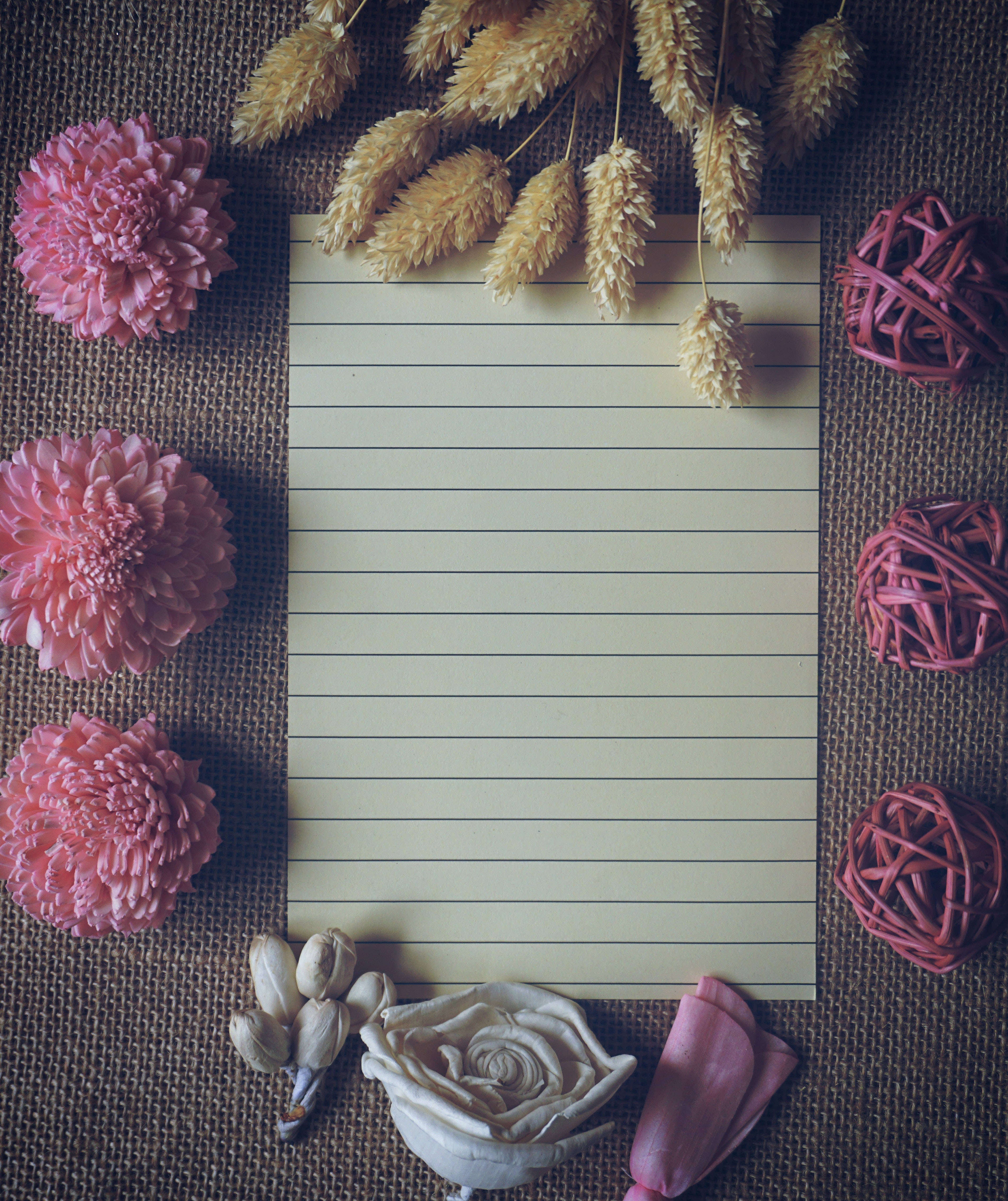blank paper, floral design, lined notebook, 4K Phone Wallpaper